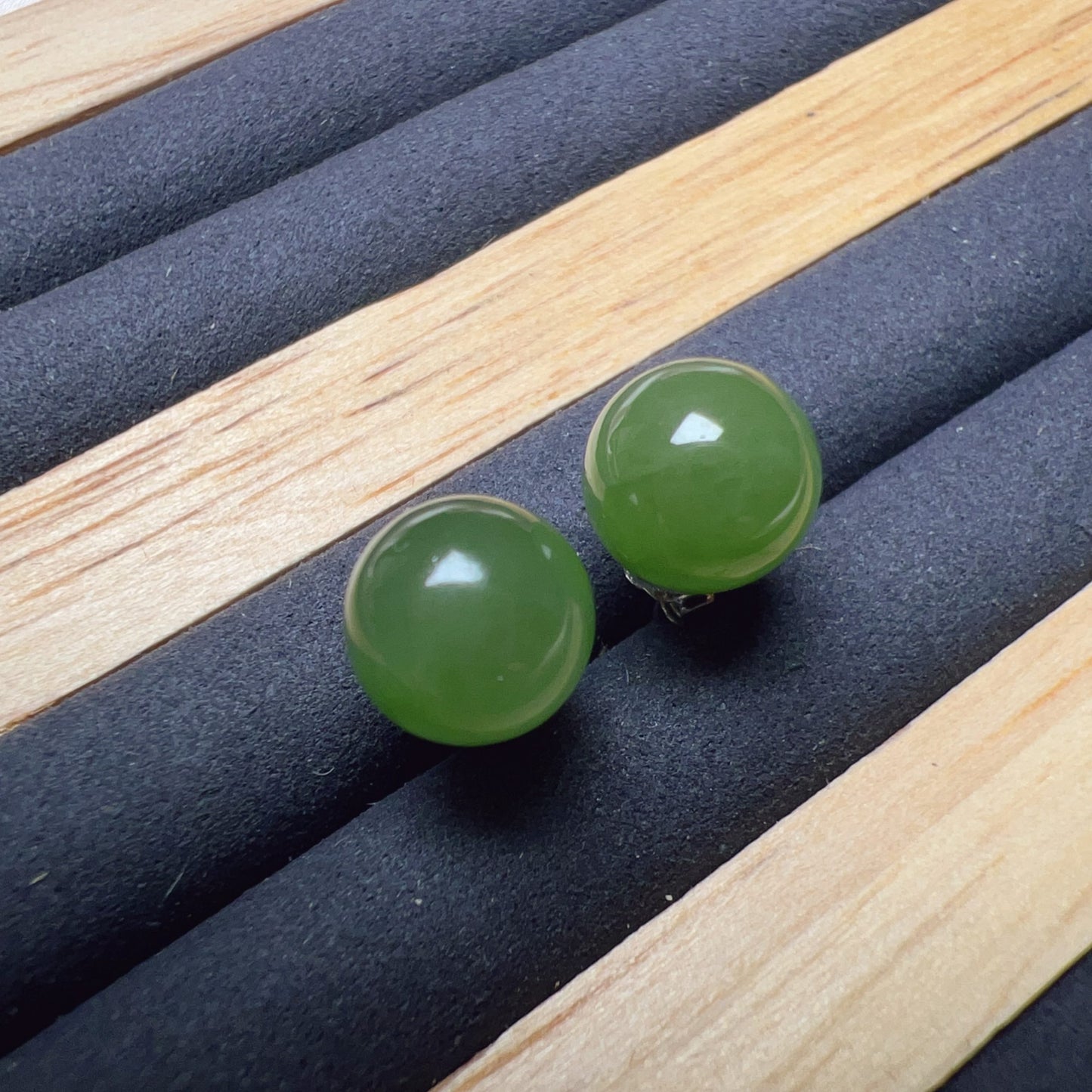 Genuine Nephrite Jade Stud Earrings | Handmade With 18K White Gold Plated 925 Sterling Silver | Elegant Jewelry For Everyday Wear
