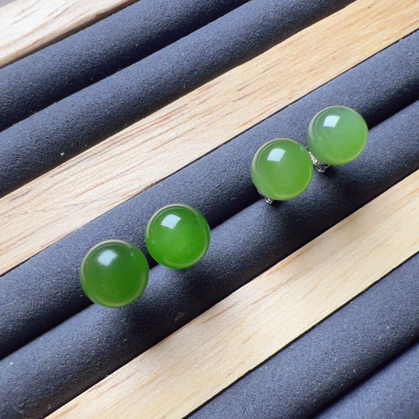 Genuine Nephrite Jade Stud Earrings | Handmade With 18K White Gold Plated 925 Sterling Silver | Elegant Jewelry For Everyday Wear