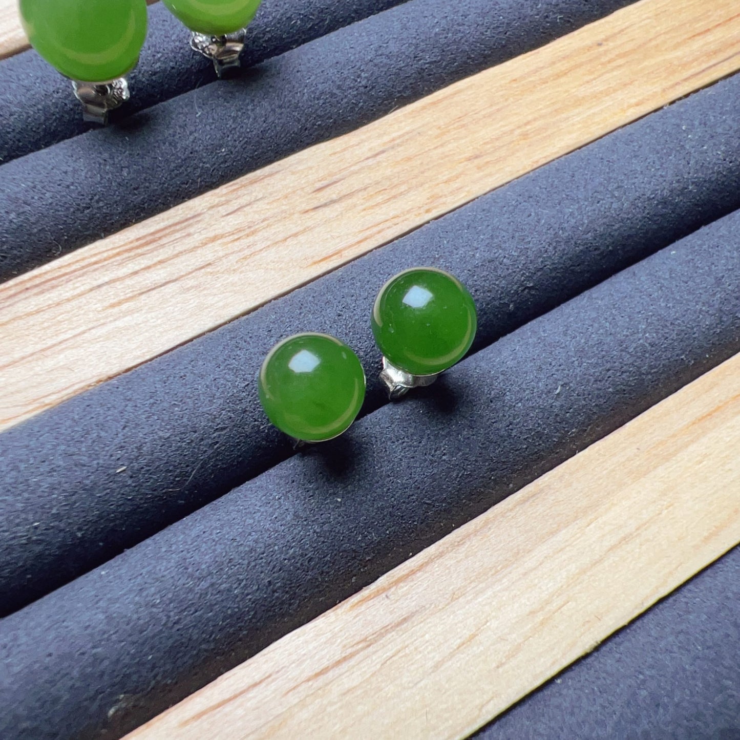 Genuine Nephrite Jade Stud Earrings | Handmade With 18K White Gold Plated 925 Sterling Silver | Elegant Jewelry For Everyday Wear