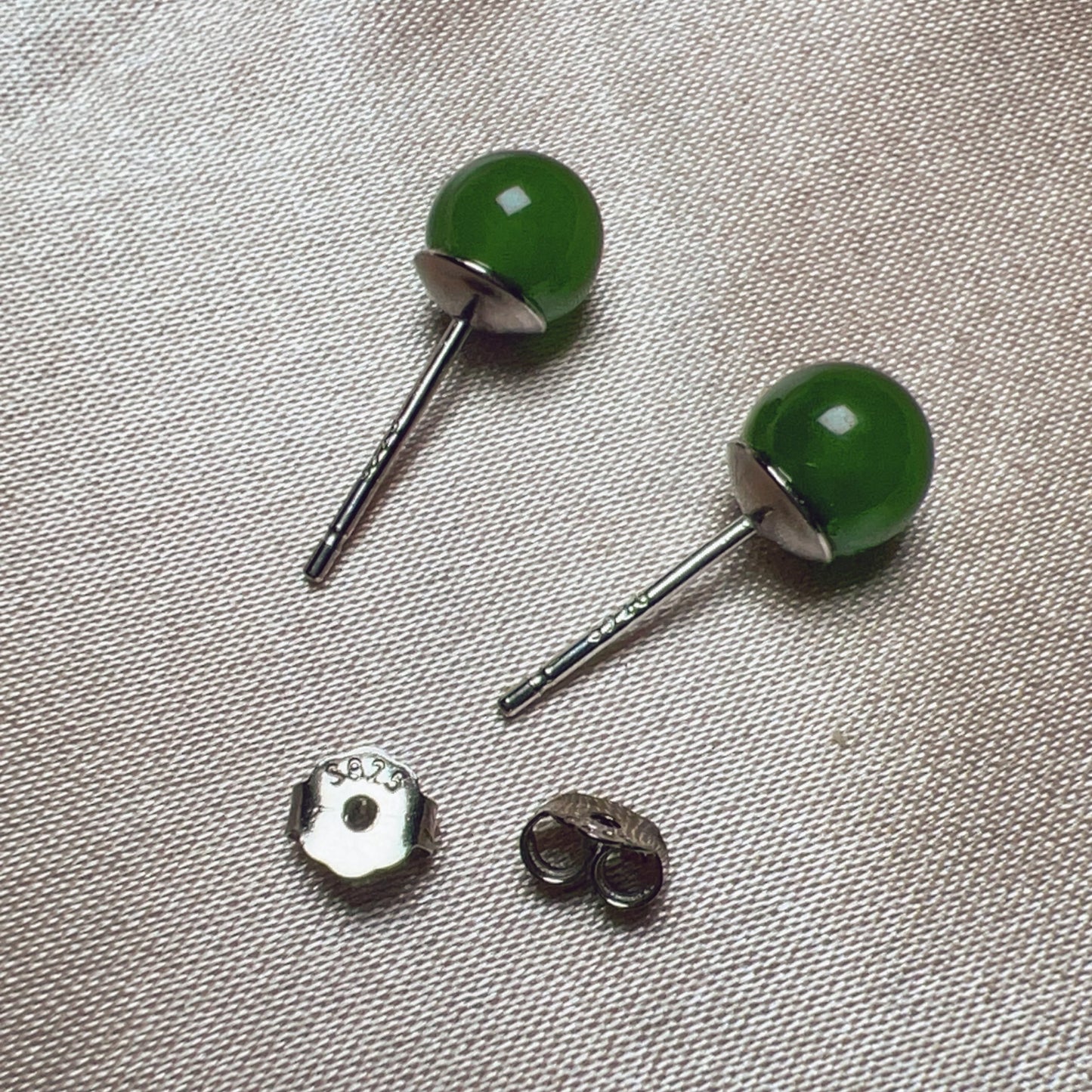 Genuine Nephrite Jade Stud Earrings | Handmade With 18K White Gold Plated 925 Sterling Silver | Elegant Jewelry For Everyday Wear