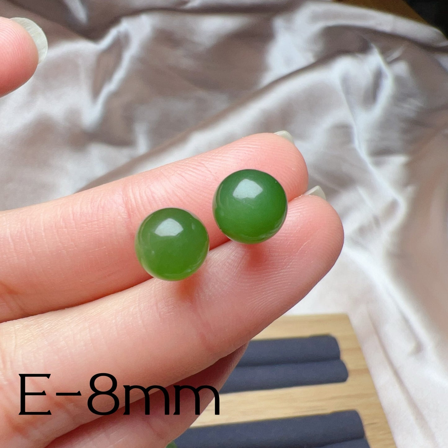 Genuine Nephrite Jade Stud Earrings | Handmade With 18K White Gold Plated 925 Sterling Silver | Elegant Jewelry For Everyday Wear