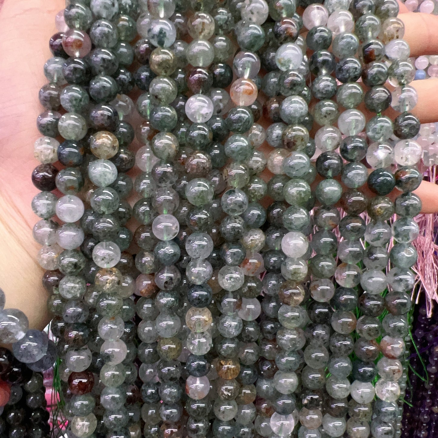 8Mm Natural Assorted Phantom Quartz Round Bead Strands For Diy Jewelry Project