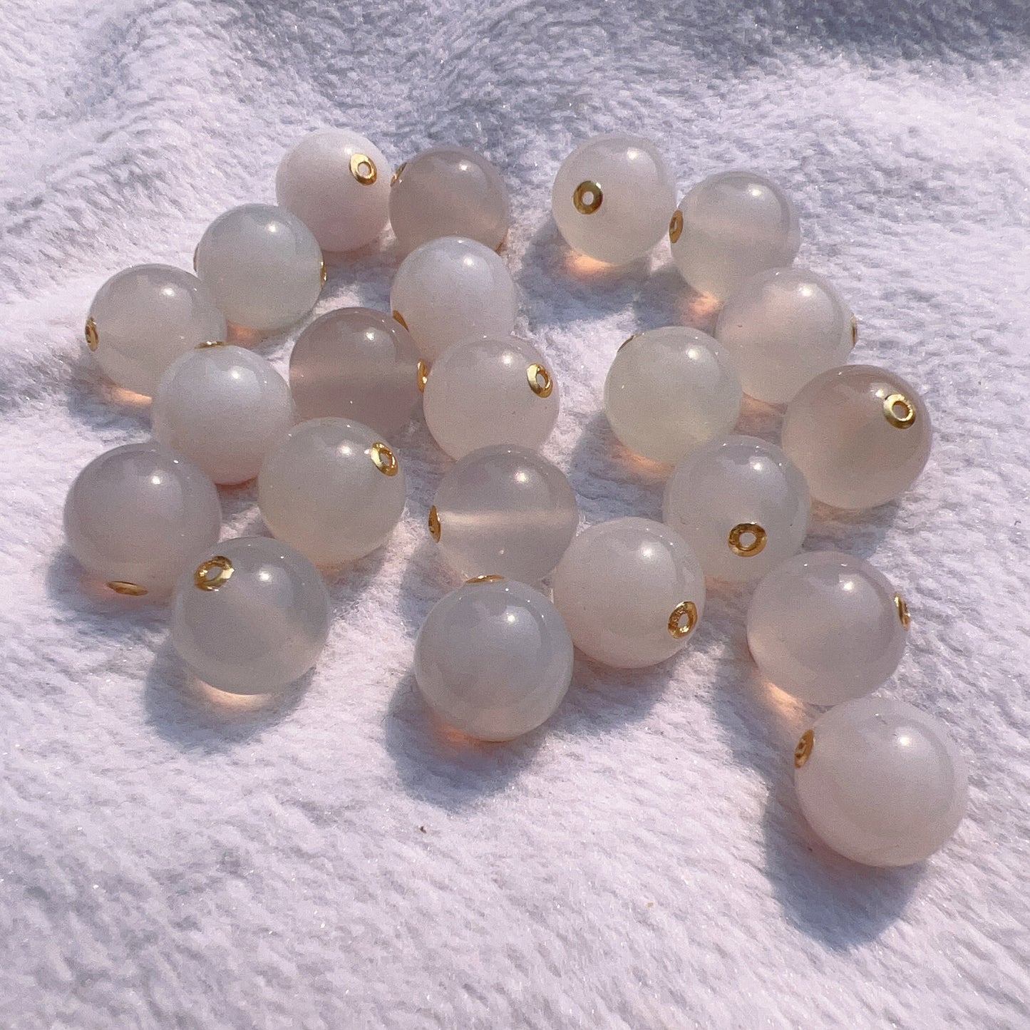 14Mm Natural White Chalcedony Round Bead With 18K Yellow Gold Spacers For Diy Jewelry Project