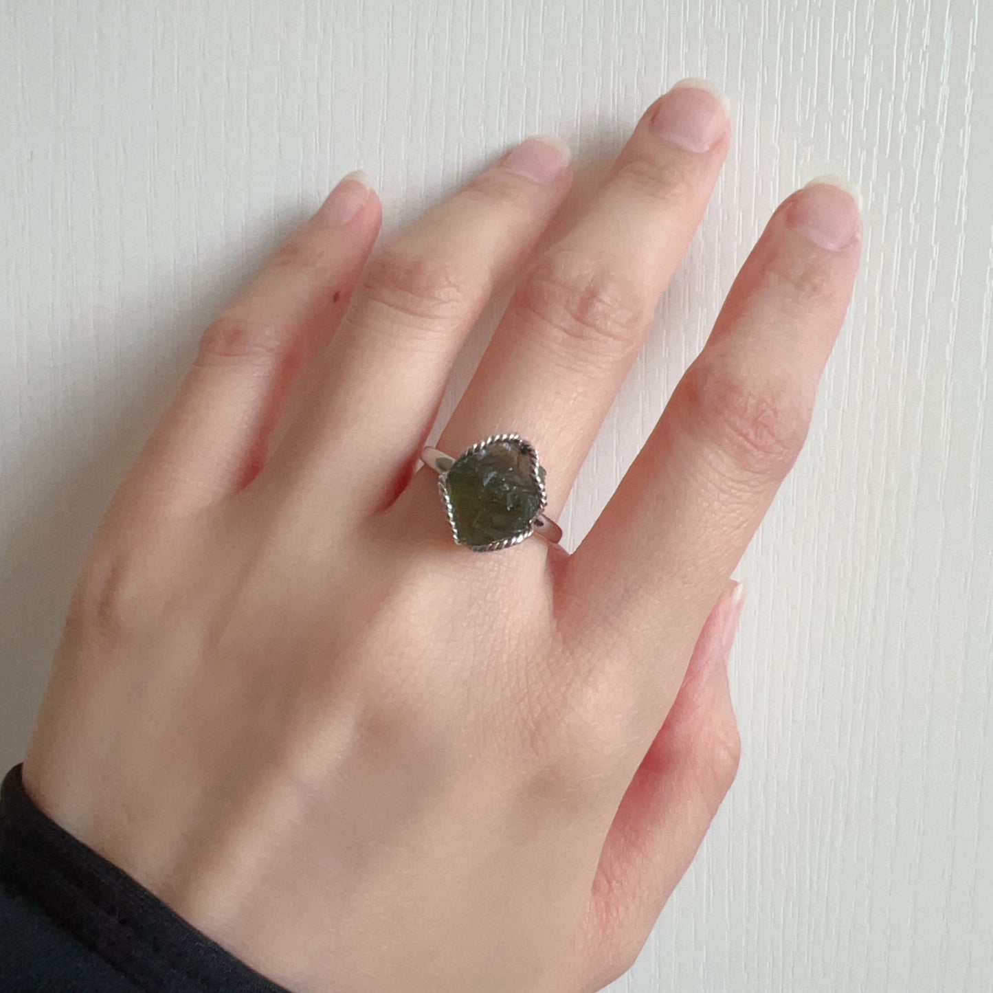 Handmade Genuine Moldavite Raw Stone Ring 925 Sterling Silver Wrapping | Rare High-Frequency Healing Stone