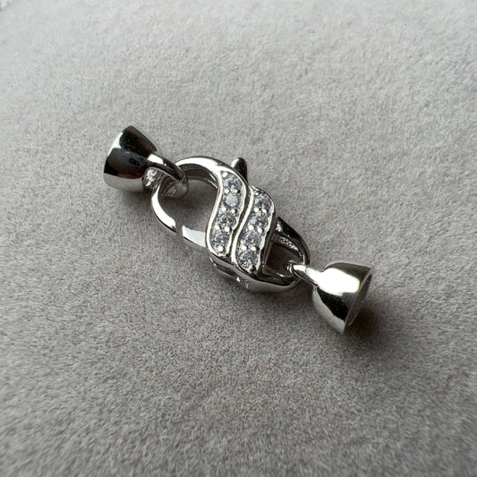 925 Sterling Silver Lobster Clasp With Bail 18K White Gold Plated And Zircon Pearl Clasp Handmade Diy Jewelry Making Supply