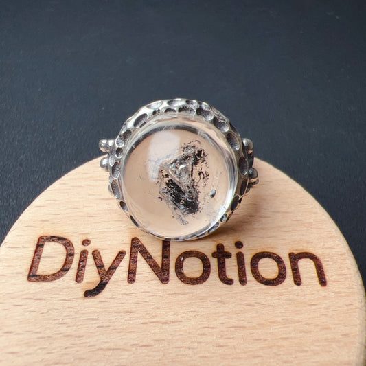 Large Black Sand Enhydro Crystal Quartz Ring | Handmade With 925 Sterling Silver Large Ring Size