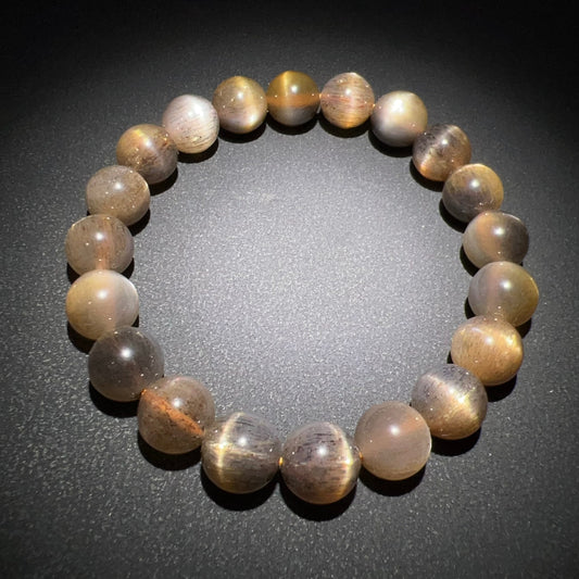 9.5Mm High-Quality Golden Black Skeleton With Sunstone Inclusion Crystal Bracelet | Handmade Root And Sacral Chakra Healing Crystal Jewelry