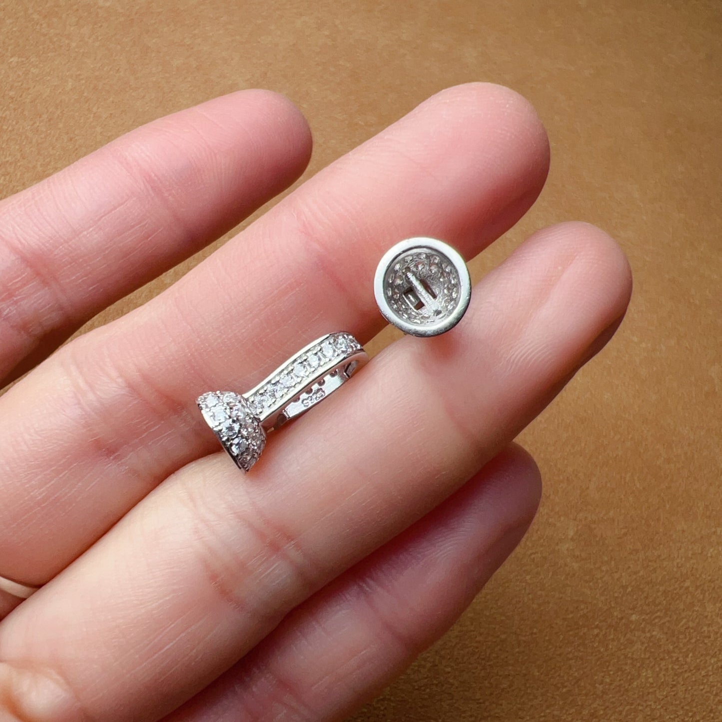 925 Sterling Silver Clip With Bail Clasp, 18K White Gold Plated, Zircon Pearl Clasp For Diy Jewelry Making