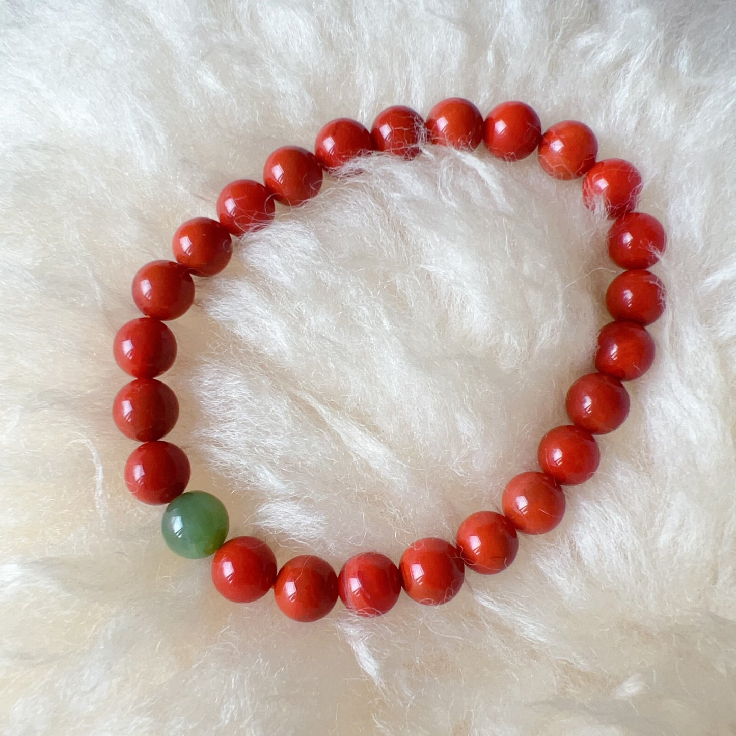Handmade Nanhong Agate & Green Nephrite Bracelet | Natural Root Chakra Healing Jewelry For Love & Balance
