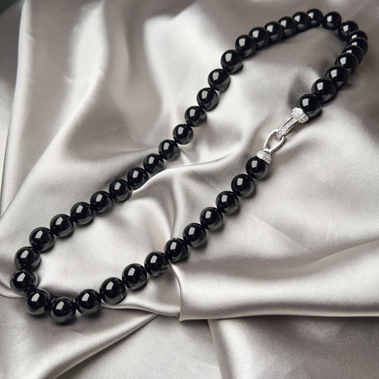 10Mm Top Grade Black Tourmaline Necklace | Handmade Reiki Healing Crystal Jewelry For Root Chakra | Remove Negativity