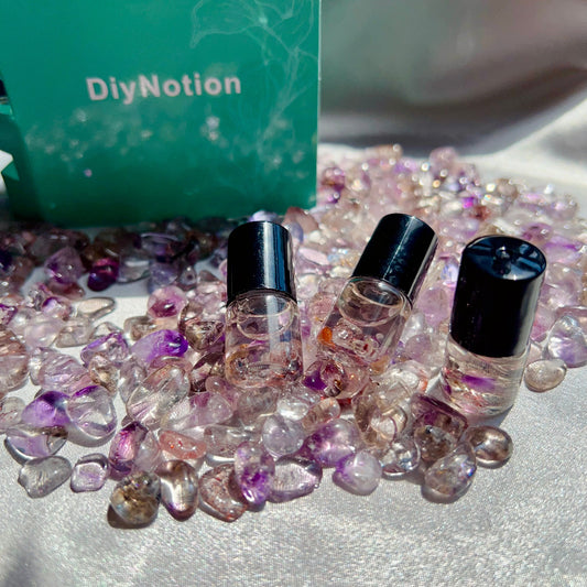 Natural Woody Essential Oil Energy Roll-On Perfume Infused With High-Frequency Super Seven Crystal Gravels