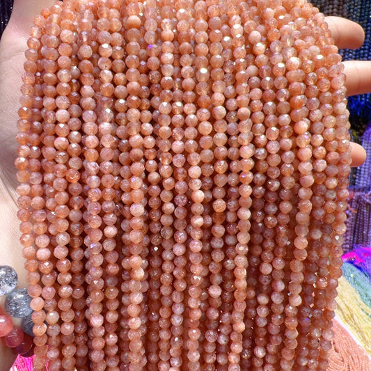 5Mm Faceted Golden Sunstone Bead Strands Natural Crystal For Diy Jewelry Project