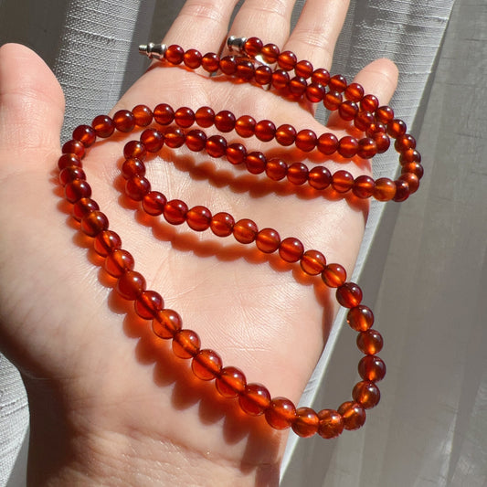 Handcrafted Spessartine Garnet Beaded Necklace | Natural Gemstone Jewelry With 925 Sterling Silver Screw Lock | Unique Artisan Design