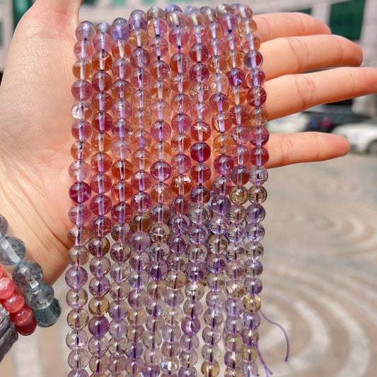 8 – 10Mm Natural High Clarity Ametrine Round Bead Strands For Diy Jewelry Project