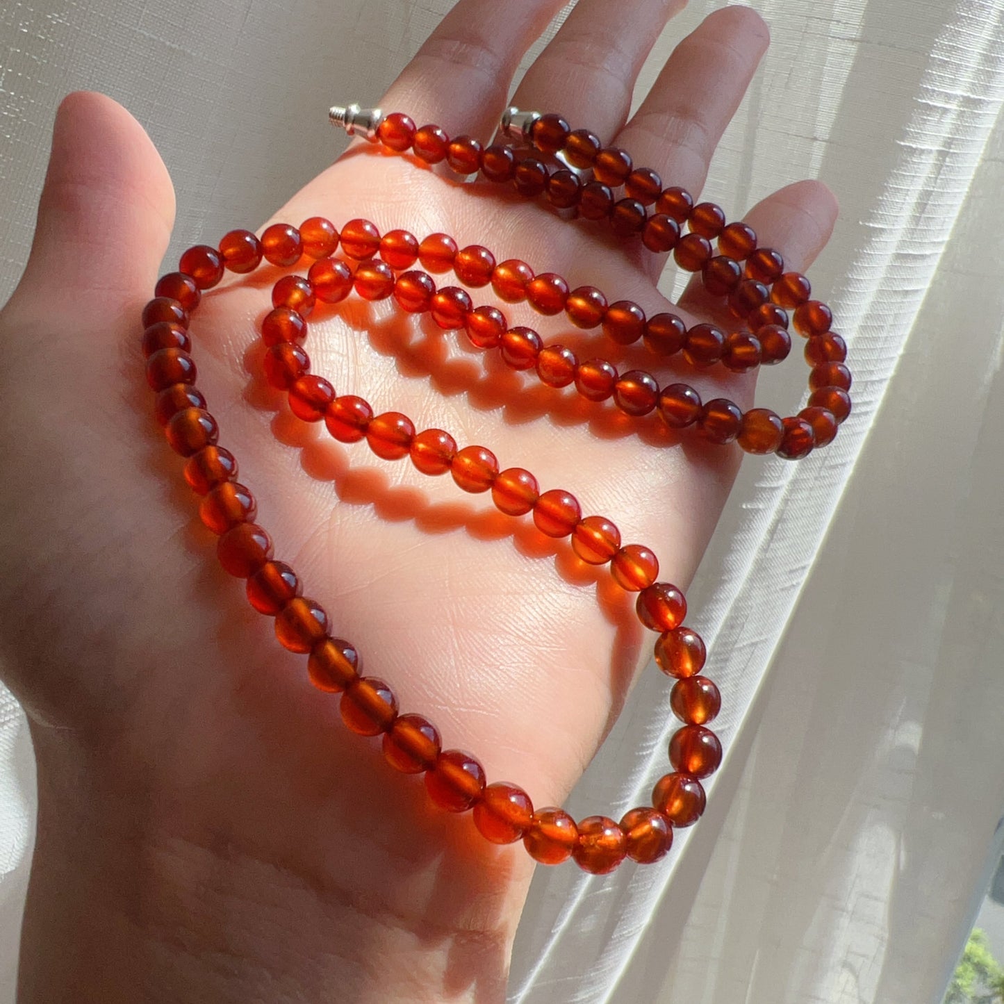 Handcrafted Spessartine Garnet Beaded Necklace | Natural Gemstone Jewelry With 925 Sterling Silver Screw Lock | Unique Artisan Design