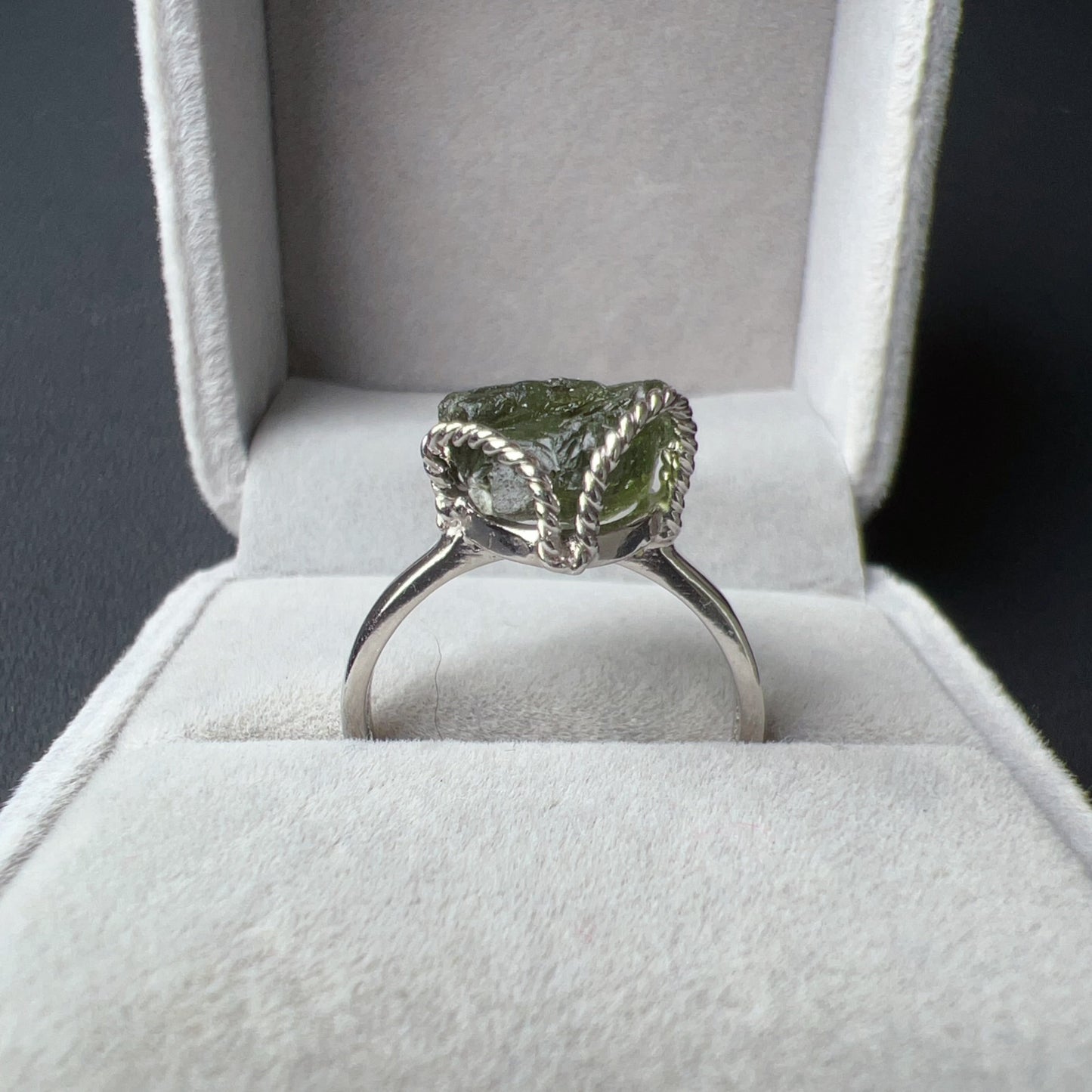 Handmade Genuine Moldavite Raw Stone Ring 925 Sterling Silver Wrapping | Rare High-Frequency Healing Stone