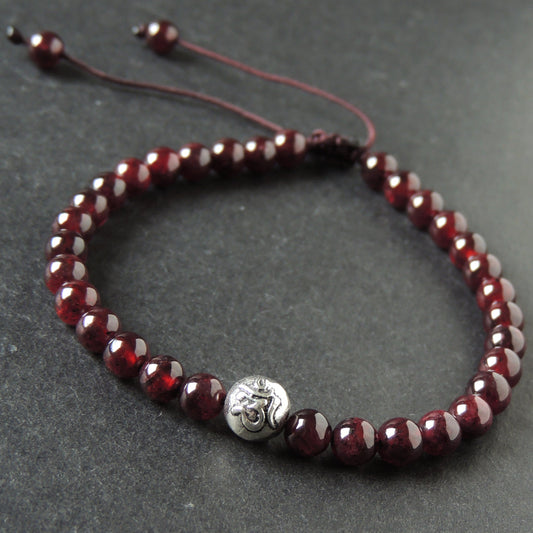 Om Red Garnet Bracelet Braided With Sterling Silver Bead For Men & Women Handmade Protection Positivity Jewelry For Base Chakra