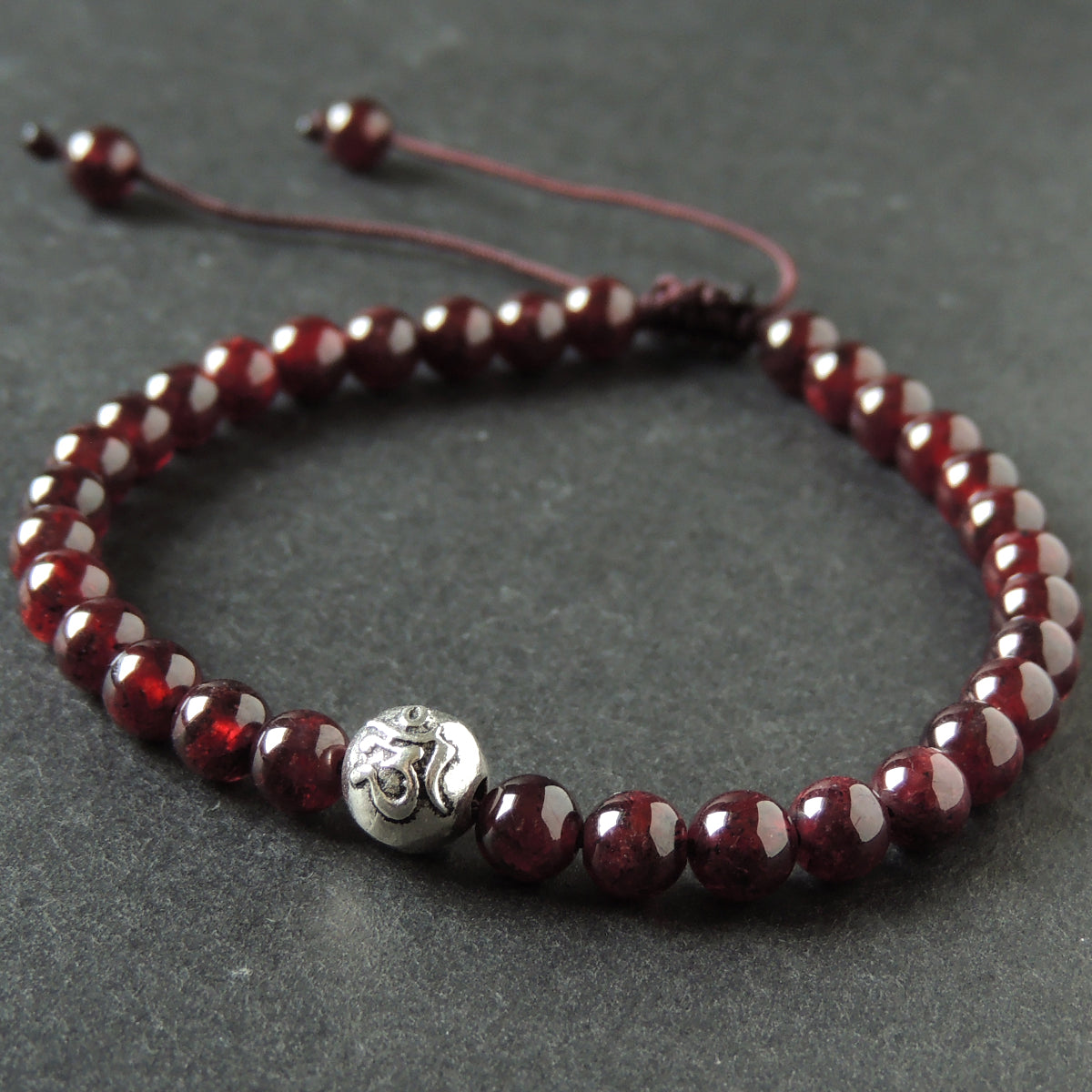 Om Red Garnet Bracelet Braided With Sterling Silver Bead For Men & Women Handmade Protection Positivity Jewelry For Base Chakra