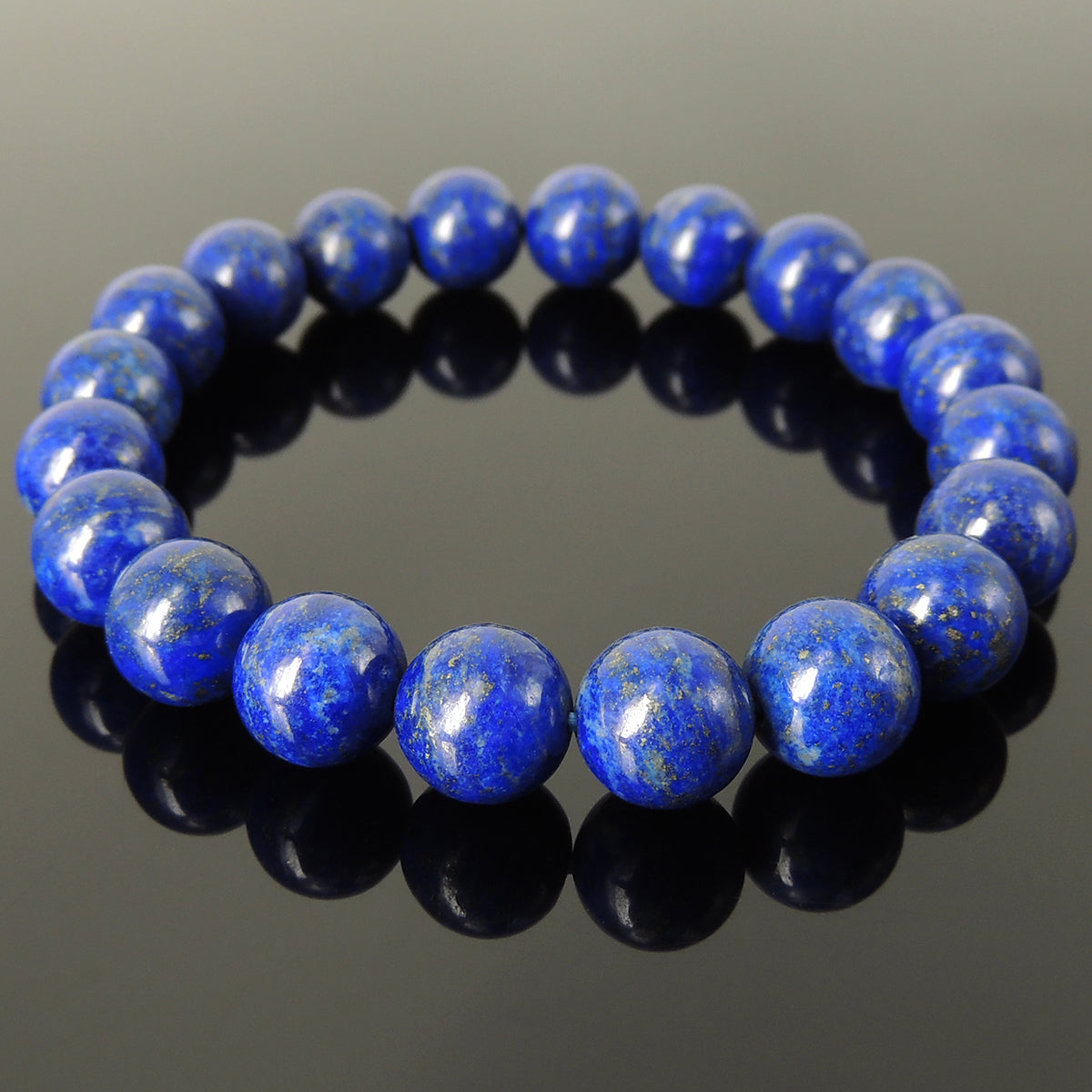 Natural 10Mm Lapis Lazuli Elastic Bracelet | Handmade Reiki Healing Jewelry For Third Eye Chakra And Improved Sleep
