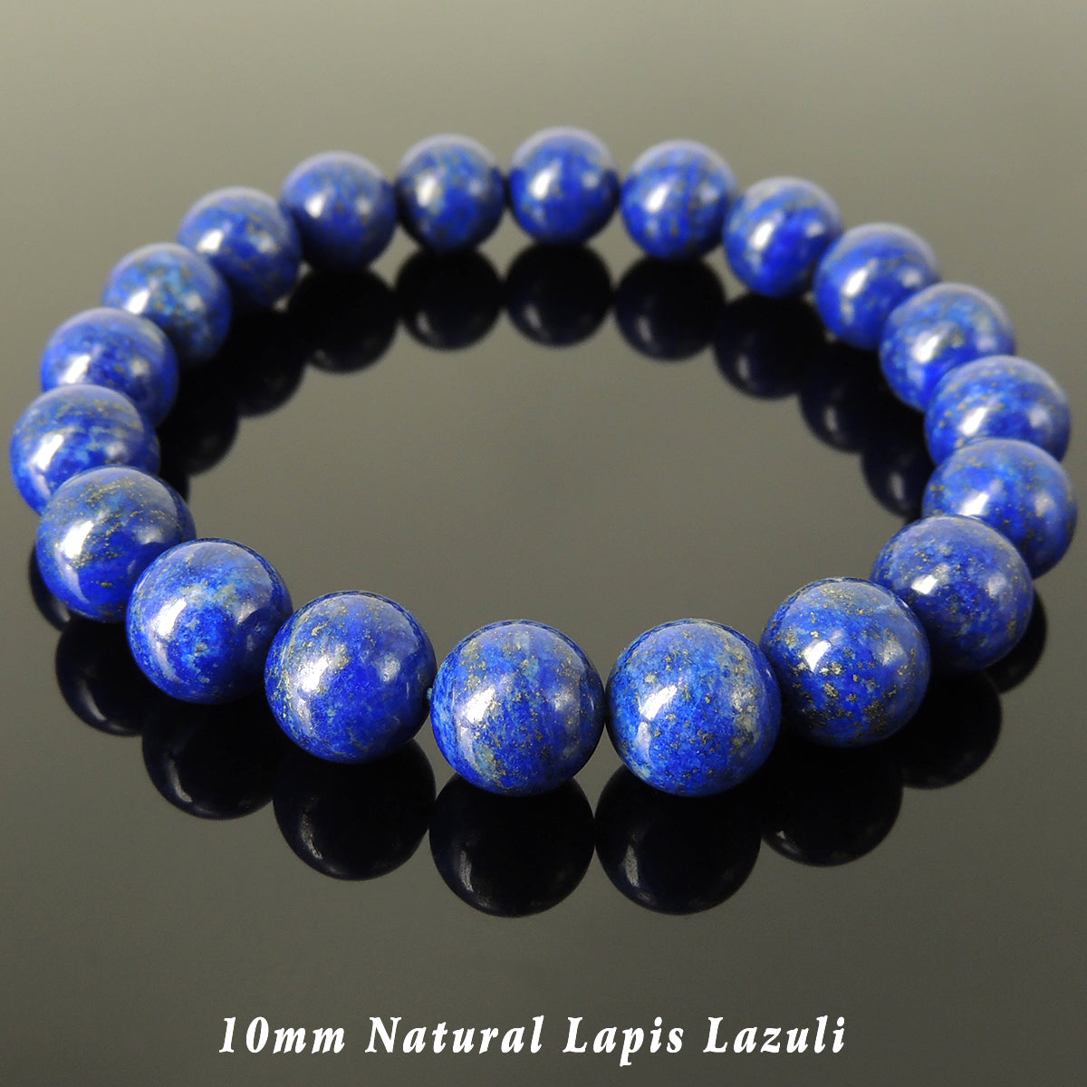 Natural 10Mm Lapis Lazuli Elastic Bracelet | Handmade Reiki Healing Jewelry For Third Eye Chakra And Improved Sleep