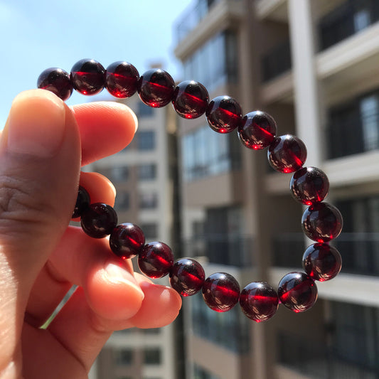 Healing Red Garnet Crystal Bracelet For Root Chakra | 8Mm Beaded Elastic Jewelry | Protection & Balance