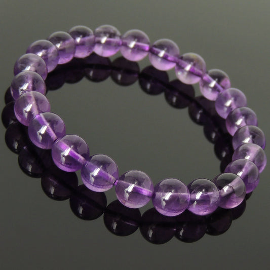 8Mm Natural Amethyst Healing Crystal Bracelet From Brazil | Crown Third Eye Chakra Reiki Healing | Uplift Brainwork