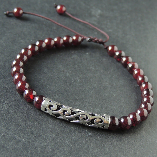Handmade Lucky Red Garnet Bracelet With Sterling Silver Charm – Protection & Positivity Jewelry For Base Chakra