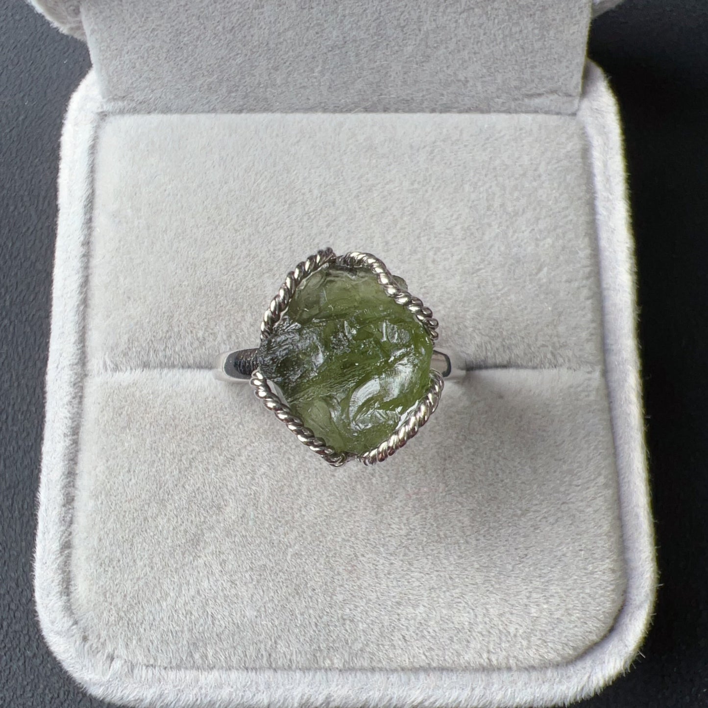 Handmade Genuine Moldavite Raw Stone Ring 925 Sterling Silver Wrapping | Rare High-Frequency Healing Stone