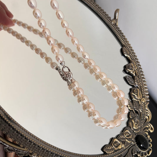 Timeless Classic Pearl Beaded Necklace | Best Luster Freshwater Pearl Natural Formed Beads With 925 Sterling Silver Clasp