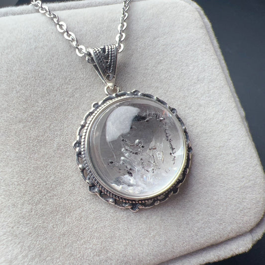 Good Clarity Water Enhydro Quartz Crystal Pendant Necklace Handmade With 925 Sterling Silver