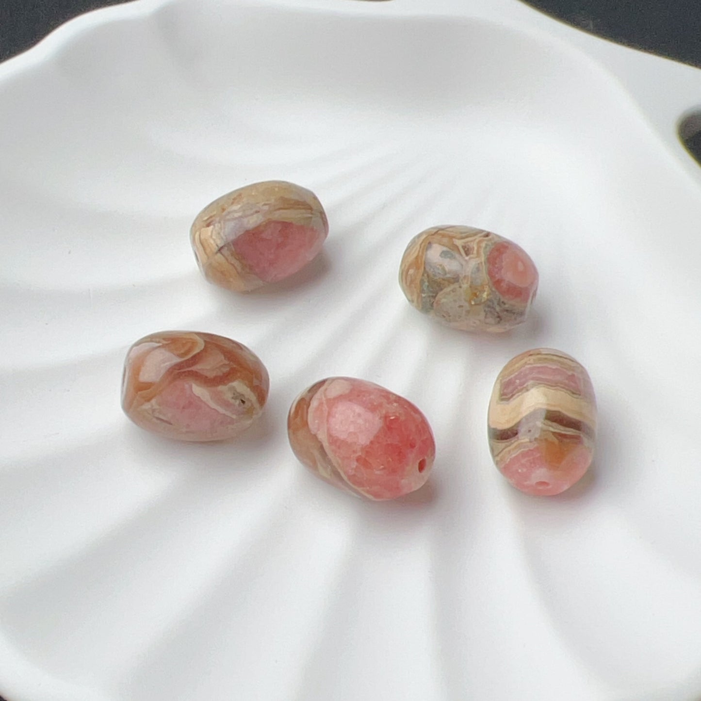 5 Pcs Unique Pattern Natural Rhodochrosite Barrel Beads For Diy Jewelry Project