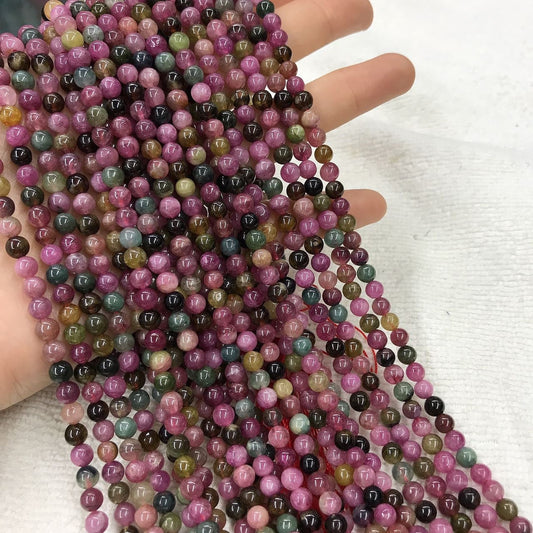 5Mm Natural Rainbow Tourmaline Round Bead Strands For Diy Jewelry Project