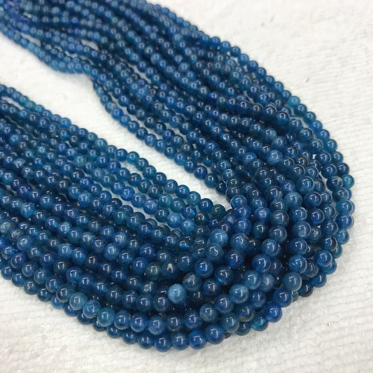 4Mm Natural Old Mine Blue Apatite Round Bead Strands For Diy Jewelry Project
