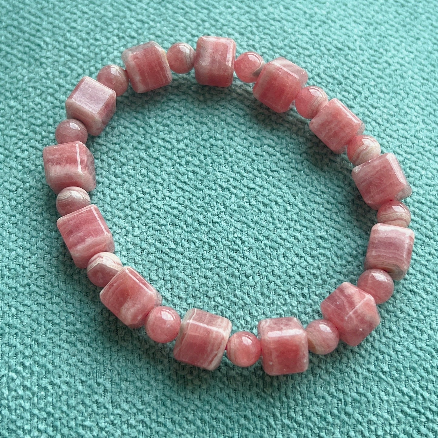 8Mm Beautiful Bacon Rhodochrosite Bracelet Unique Cube Shape | Heart Chakra Reiki Healing Improve Relationship Marriage
