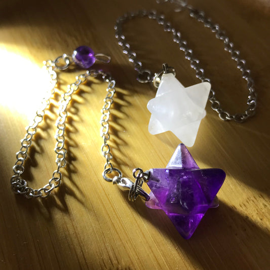 Handmade Merkaba Pendulum | Amethyst, Clear Quartz For Crown Chakra Healing | Unique Spiritual Pendant