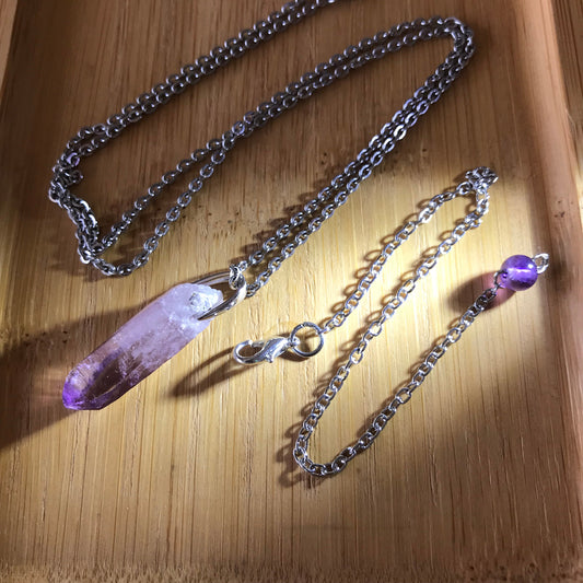 Rare Vera Cruz Amethyst Pendulum Necklace | Handmade With 925 Sterling Silver | Crown Chakra Healing