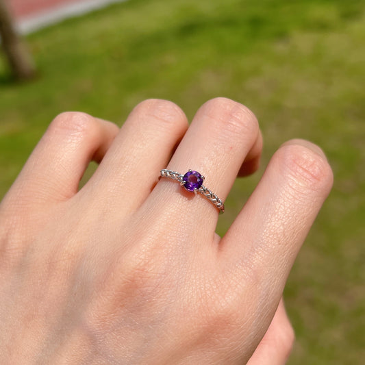 Top Quality Amethyst Sterling Silver Ring With Four Prongs Setting | Handmade Healing Gemstone Fashion Jewelry