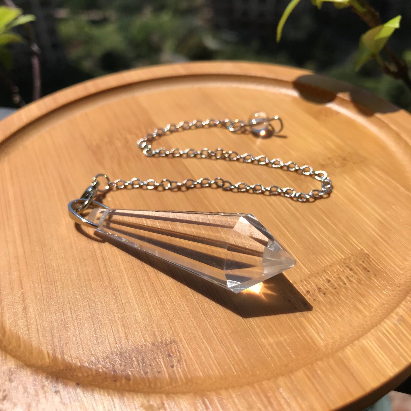 Handmade Faceted Clear Quartz Pendulum Necklace | Crown Chakra Healing Crystal | Spiritual Dowsing Pendant For Enlightenment And Clarity