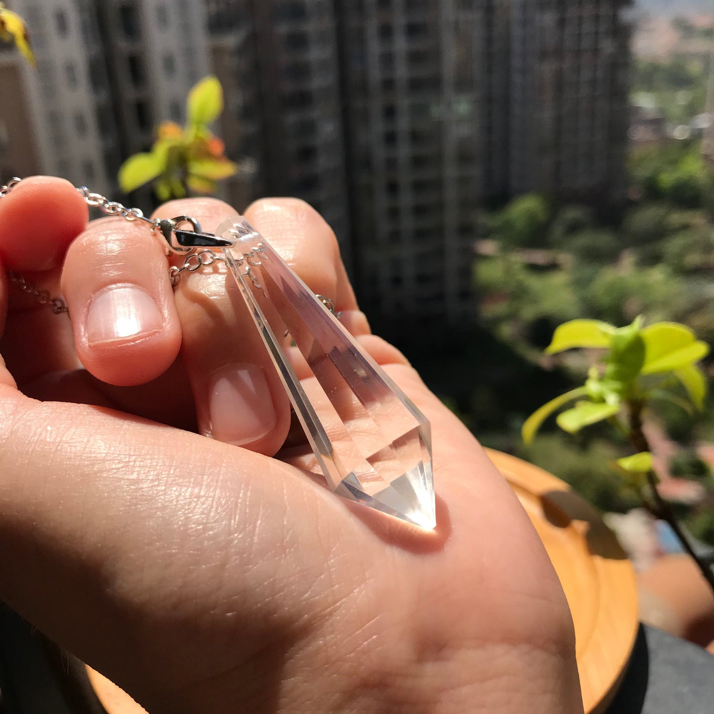 Handmade Faceted Clear Quartz Pendulum Necklace | Crown Chakra Healing Crystal | Spiritual Dowsing Pendant For Enlightenment And Clarity