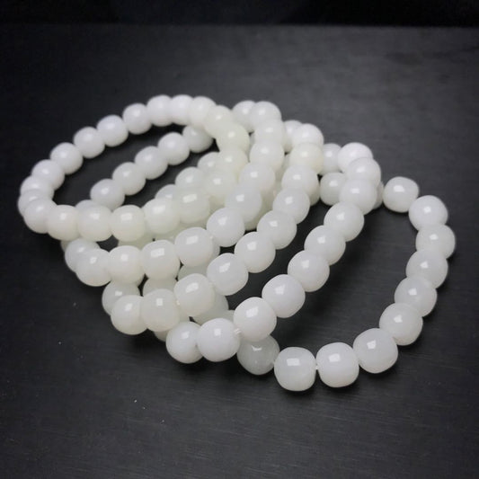 10 Pcs 9Mm White Nehprite Hetian Jade Beaded Bracelets For Diy Jewelry Project