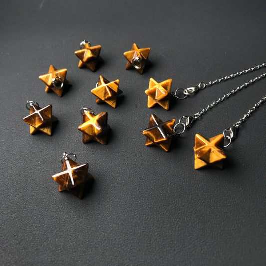 Handmade Merkaba Pendulum | Brown Tiger Eye Stone Of Courage Solar Plexus Chakra Healing