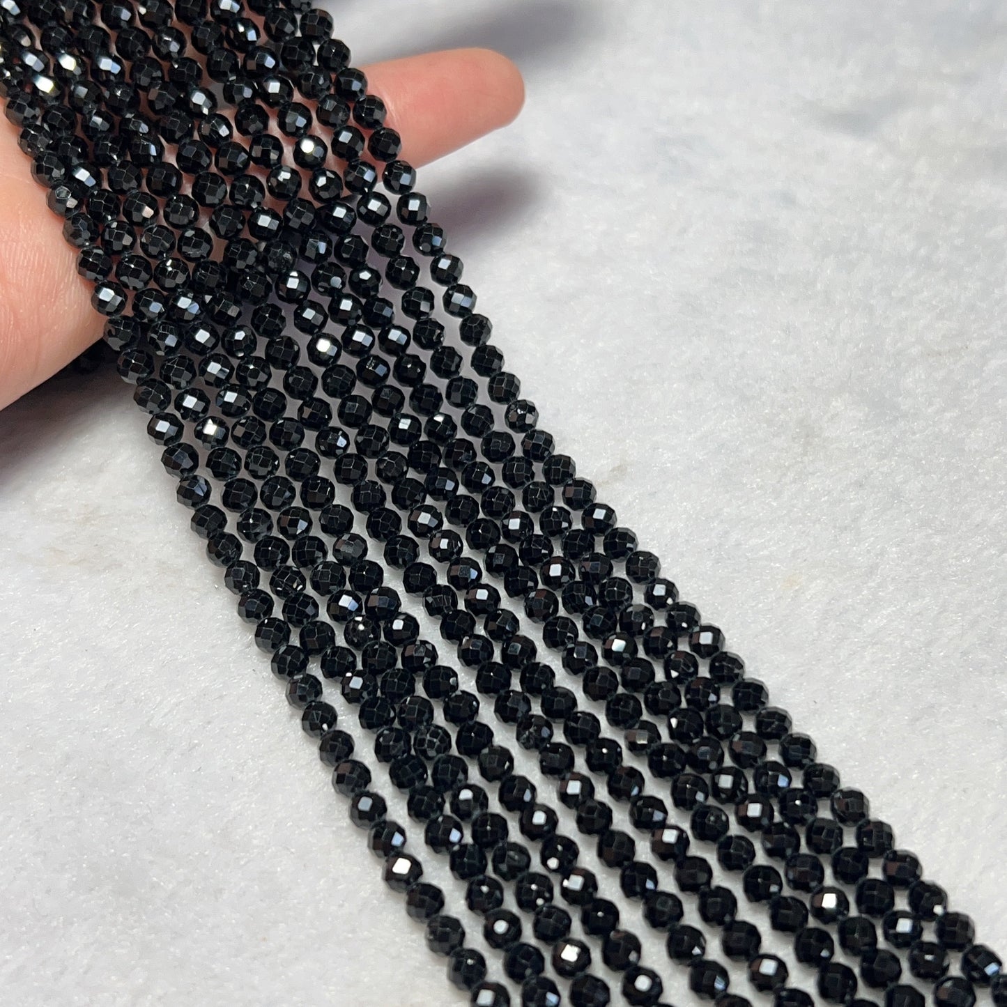 Top Grade 4Mm Natural Black Tourmaline Faceted Round Bead Strands For Diy Jewelry Project
