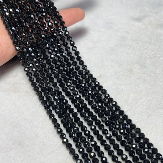 Top Grade 4Mm Natural Black Tourmaline Faceted Round Bead Strands For Diy Jewelry Project