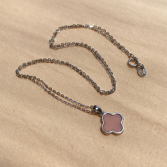 Best Color Solid Pink Opal Pendant Necklace| Hand-Cut Four Leaf Clover Lucky Pendant With Sterling Silver