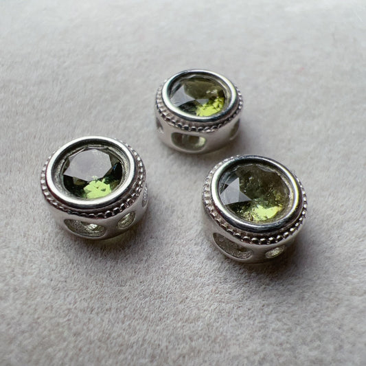 Handmade Faceted Round Moldavite Pandora’S Box Charm Pendant With 925 Sterling Silver