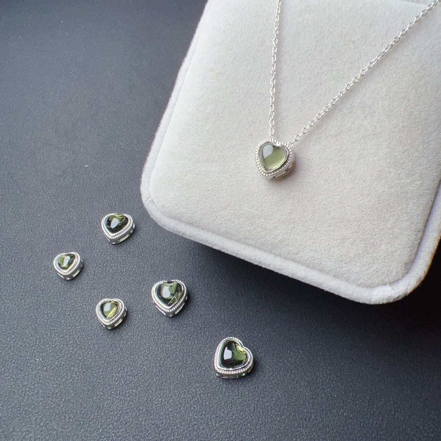 Cute Part – Handmade Heart Shape Moldavite Pandora’S Box Charm Pendant With 925 Sterling Silver