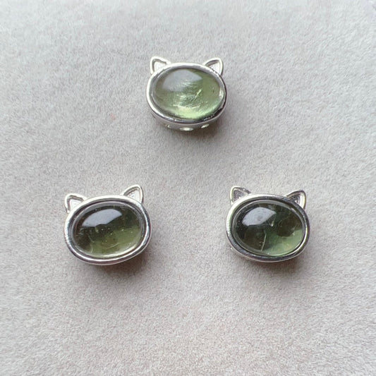 Cute Part – Handmade Moldavite Cat Shape Pandora’S Box Charm With 925 Sterling Silver