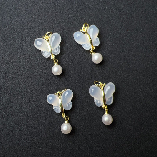 Natural White Chalcedony Butterfly Charms Pendants For Diy Jewelry Project