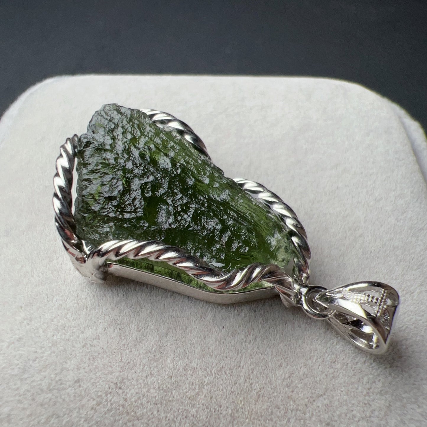 Best Green Color 8.7G Moldavite Raw Stone Pendant Necklace | Rare High-Frequency Heart Chakra Healing Stone