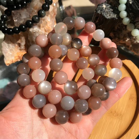 12Mm Natural Assorted Moonstone Bracelet | June Birthstone | Emotional Healing Gemstone For Balance And Serenity